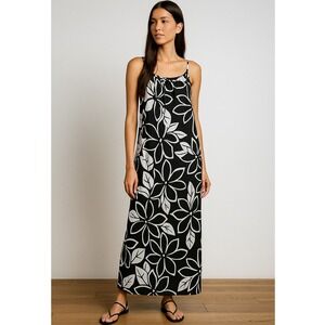 Hula Bay Maxi Dress Floral Sleeveless Rayon Black White 3XL Island Girl Tropical